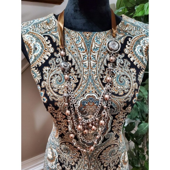 Studio 1 Women's Multicolor Polyester Round Neck Sleeveless Knee Length Dress 4 - Picture 2 of 11